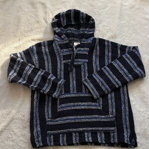 Baja Joe Mexican Hoodie – Size L | Boho Surf-Core | Woven Stripes |